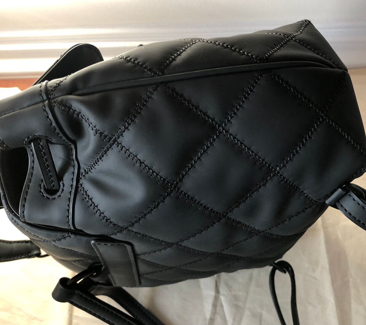 New Tory Burch Willa Matte leather Backpack Black Quilted 
