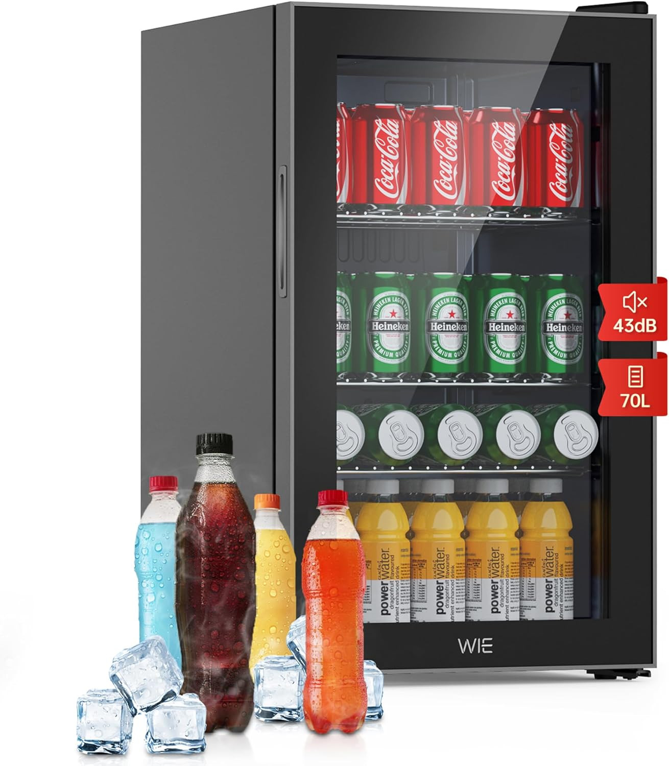 Mini frigo de chambre 70L avec double porte vitrée pour boissons et snacks