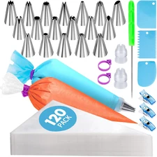 150 Pcs Piping Bags and Tips Set, Cakes Decorating Kit Supplies with 120 Pcs 12