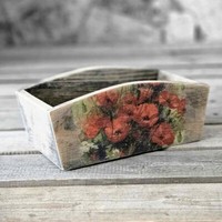 Vintage Holzschale 24,5X13 Cm Schale Landhaus Shabby KüChenschale Mohn