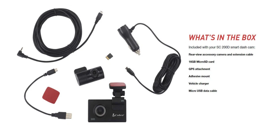 Cobra Smart Dash & Rear Cam SC 200D QHD 1600P WiFi GPS Certified Refurbished - Image 3 of 4