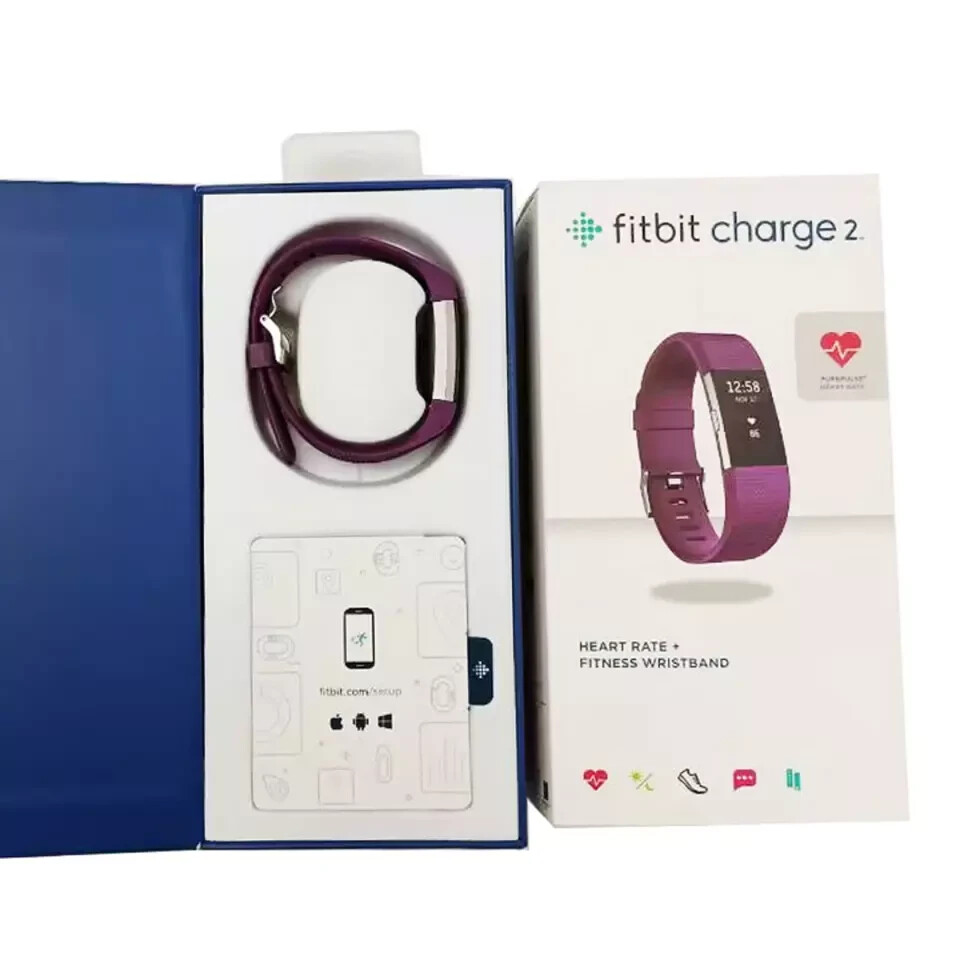 Fitbit Charge 2 Heart Rate and Fitness Activity Tracker S+L Band Purple Sealed