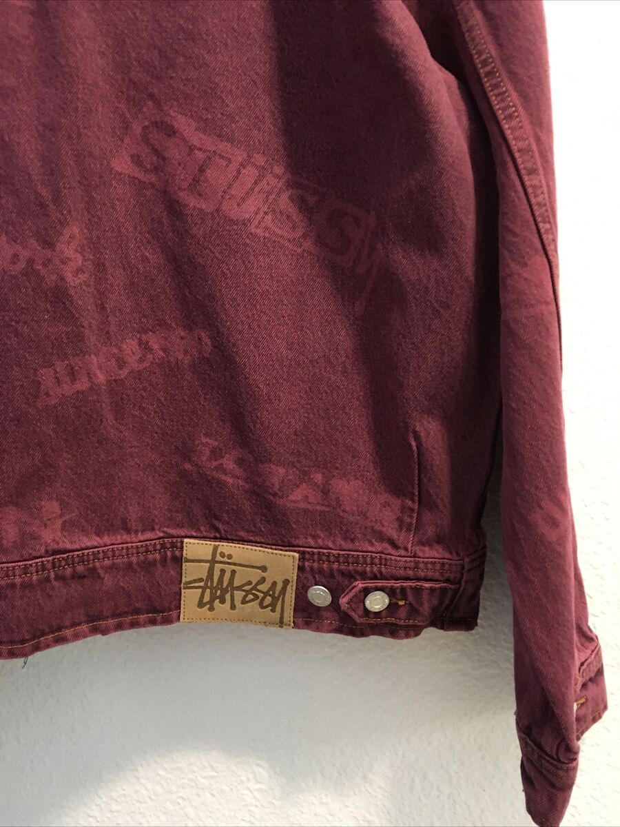 Stussy zip work allover prints LA Mens denim jacket fucshia Stussy zip work allover prints LA Mens denim jacket fucshia