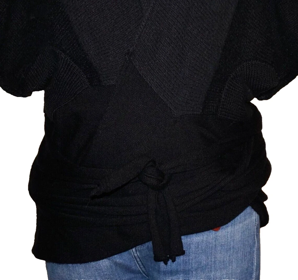 GUINEVERE Black & Gray Alpaca & Angora Blend Knit WRAP-TIE Sweater MEDIUM - Изображение 2 из 4