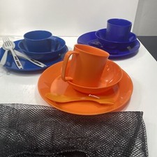Mess Kit For Camping 3 Settings Two Different Shades Of Blue  1 Orange
