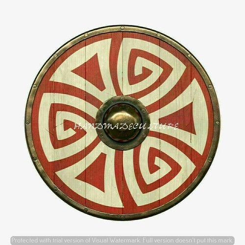 Beautiful Pattern Viking Wooden Shield Battle Ready Home Decor Round Shield 24" - Picture 2 of 3