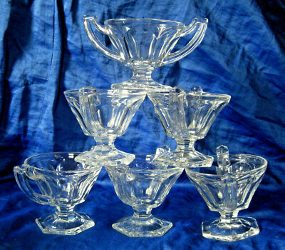Jefferson Krys-Tol Flint Glass Chippendale Patten Sherbets Six Pieces