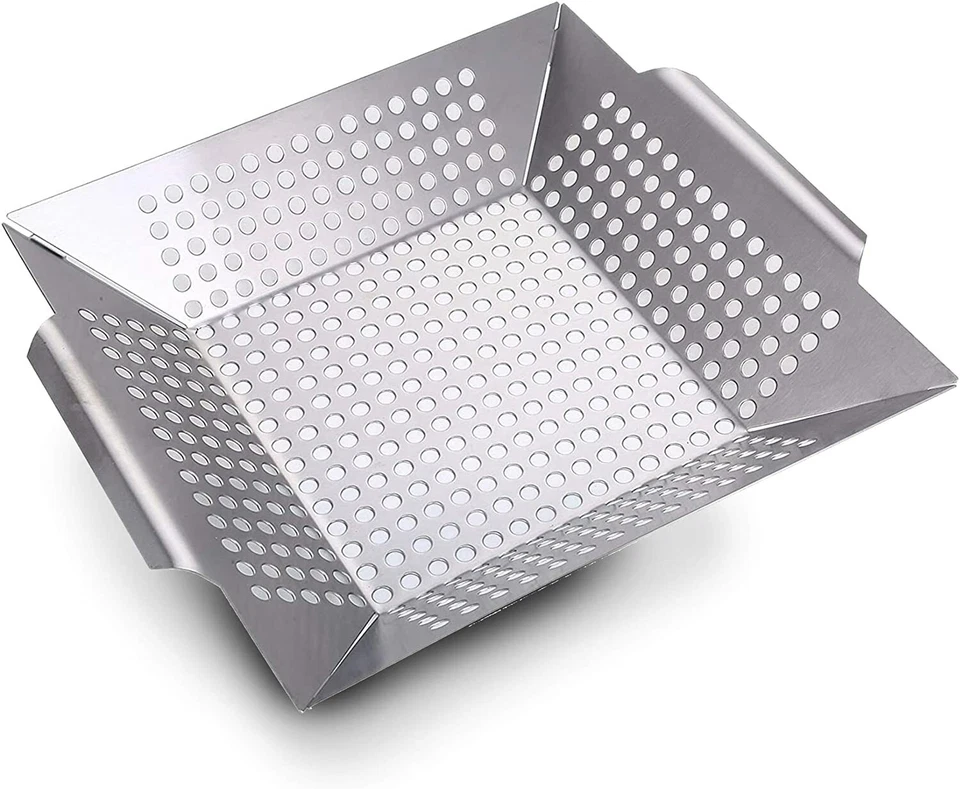 Grill Schale Gemüse Korb Pfanne Wok Edelstahl Rostfrei 35x30cm Lochpfanne
