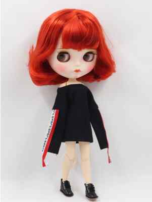 BJD Set - 12'' Blythe Puppe mit Shirt Schuhe maßgeschneidert mattes Gesicht Make-up rote Haare