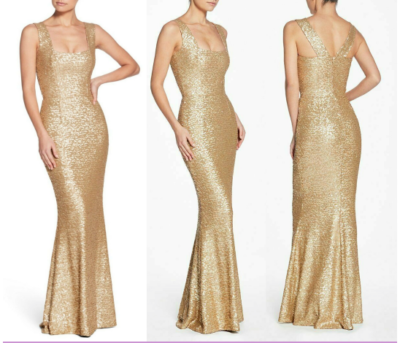 Dress The Population Raven Sequin Gown Brushed Gold Size Small $300 | eBay