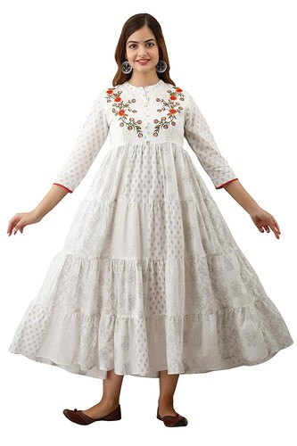Anarkali Kurta White Embroidered Kurti 