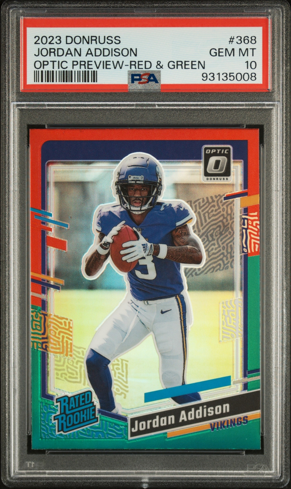 Jordan Addison Panini Donruss #368 Optic Preview-Red & Green