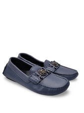 NWOB New Versace Kids Medusa Blue Leather Driver Loafers Size 31