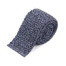 E.Marinella Napoli Navy-Sky Blue Melange Knit Wool and Silk Tie