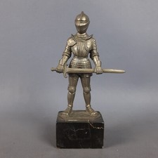 Statua Cavaliere Alluminio Su Base Marmo Scultura Soprammobile Vintage Anni ‘70