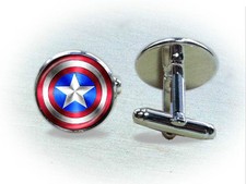   Epoxy Resin Covered  Captain America Cufflinks or Tie Clip - Pick One