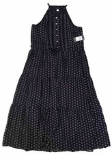 TOMMY HILFIGER Women Chiffon Dot-Print Tiered Maxi Halter Dress Sz: 8 $149