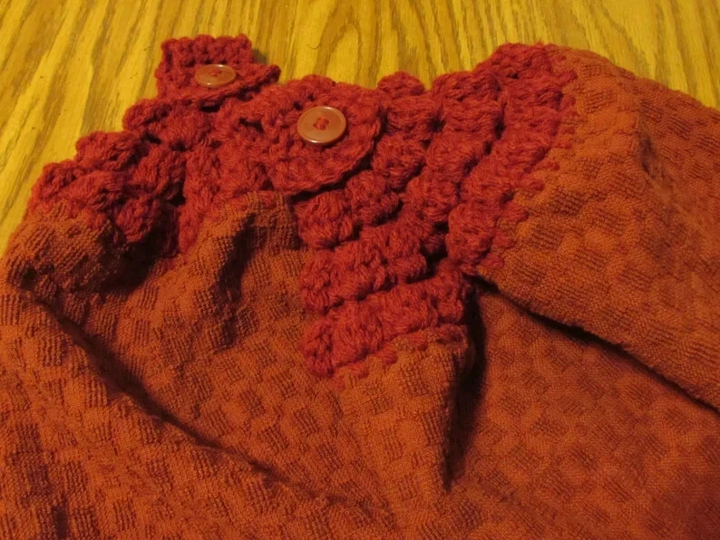 2 Hanging Kitchen Dish Towel Burgundy Set Crochet Tops Handmade Red - Изображение 3 из 4