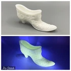 Vtg Uranium or Manganese Milk/Custard Glass Shoes Daisy Pattern UV Reactive Glow