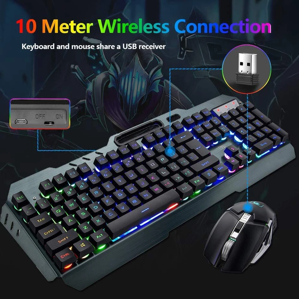 Kabellos Gaming Tastatur und Maus Mechanisches Gefühl 3000mAh für PC PS4 XBox DE - Bild 2 von 4
