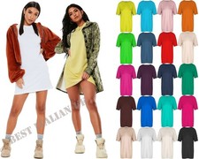 Womens Ladies Short Sleeve Baggy Oversized Tunic Loose Fit Mini Pj T Shirt Dress