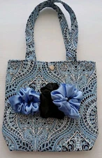 Set of TWO Mini Tote Bag With Snap And Blue And Black Scrunchies Handmade 