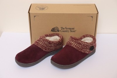 VERMONT COUNTRY STORE WOMENS SUEDE SLIPPER CLOGS WITH RAGG CUFFS ~ WINE~8M~NEW