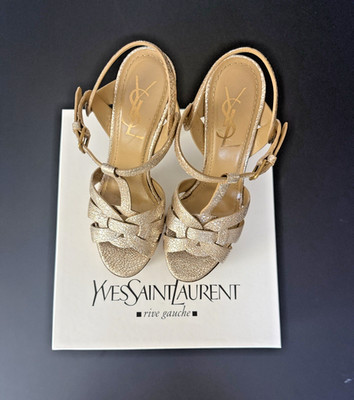 Saint Laurent Gold Metallic Leather Tribute Platform Stiletto Sandals  EU 36US 6