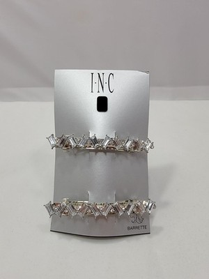 Inc 2-Pc. Silver-Tone Crystal Baguette Hair Barrette Set, NWT