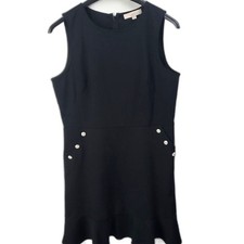LOFT Women's Black Sleeveless Pearl Button Pockets Dress Sz 14, Chic, Classy
