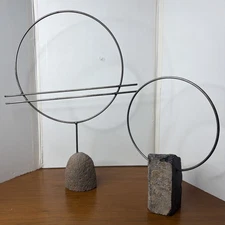 Abstract Metal Circle Sculpture Stone Base West Elm Diego Olivero Honduras Made