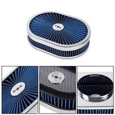 Blue 12 Oval Air Cleaner Set For 4-barrel Carburetor 5-18neck Washable Muscle