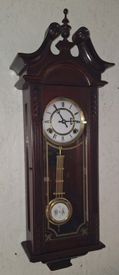 Vintage R A Wall Clock Vienna Regulator Chime Working Pendulum and Key 