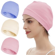 3 Pieces 100 Cotton Skull Caps Beanie for Men Women Lightweigt Night Cap Sle...