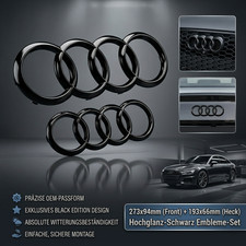 2er Pack glänzend Emblem 273+192mm Ringe für Audi A4 A6 Kofferraum Kühlergrill
