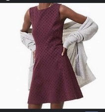 Loft burgundy red Swiss dot sleeveless a-line dress , low back - 4