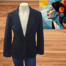 Norma Kamali Women's Blazer Jacket Long Sleeve Striped Black Size 6