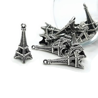 Silver Eiffel Tower 3D Charms, 27x10mm - US Seller