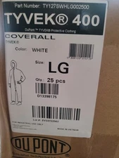 NEW BOX OF 25EA DUPONT TYVEK 400 LG COVERALL TY127SWHLG002500