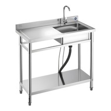 Stainless Steel Utility Sink, Free Standing Single Bowl Commercial Kitchen Sink