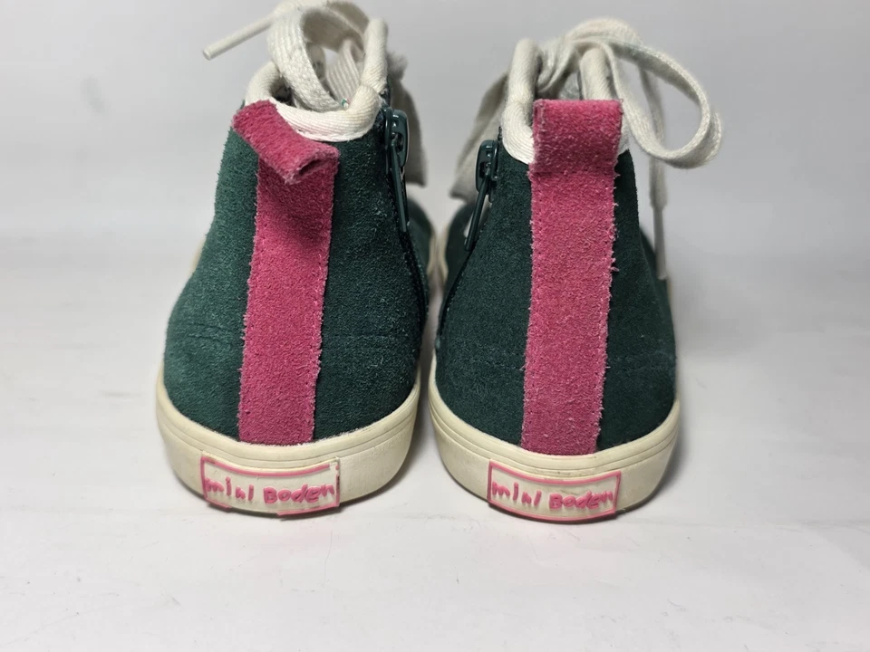 Mini Boden Green/Pink Suede High-Top Side Zip Shoes Sneakers Sz 29 (US 11.5) - Image 4 of 4