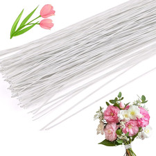 26 Gauge White Floral Stem Wire, 100 PCS Paper Wrapped Florist Flower Wire for F
