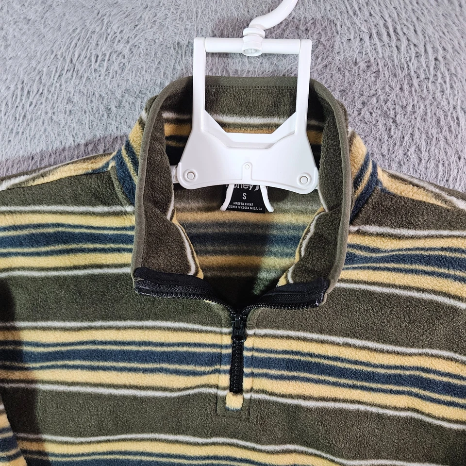 NUEVO Suéter Hurley Polar Hombres Pequeño 1/4 Cremallera Pullover Verde Oliva Amarillo Rayas Foto 4 de 4
