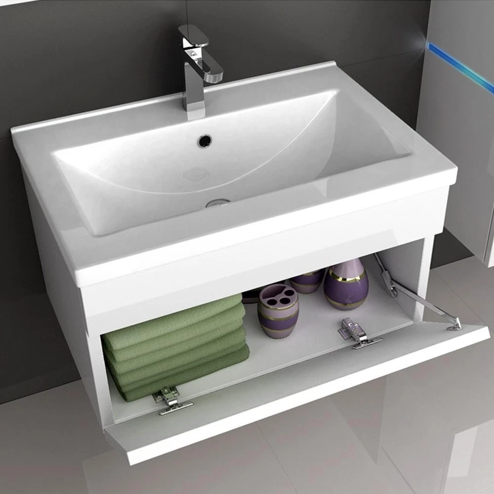 Deluxe Badmöbel-Set WHABAD/SET-WANG-WH  L weiß Waschbecken Unterschrank Spiegel - Bild 2 von 4