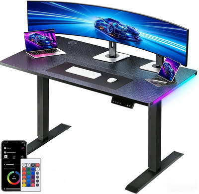 Electric Standing Desk, Gaming Desk with LED Lights, Height Adjustable - RGB Com
