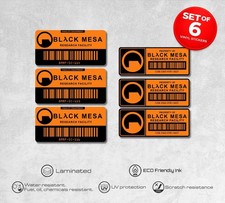 Black Mesa Asset Tags Set of 6 Stickers Half-Life Vinyl Decals Red Black