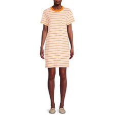 Time and Tru Women's T-Shirt Dress with Pocket, Size L Yellow Stripe --U5--