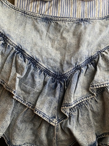 MOTHER The Ruffle Mini Raw Edge Skirt Womens Blue Action Shot Wash Denim Sz 32 - Picture 7 of 14