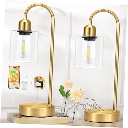 Industrial Gold Table Lamps Set - 3 Way Dimmable Touch Desk Lamps Set of 2