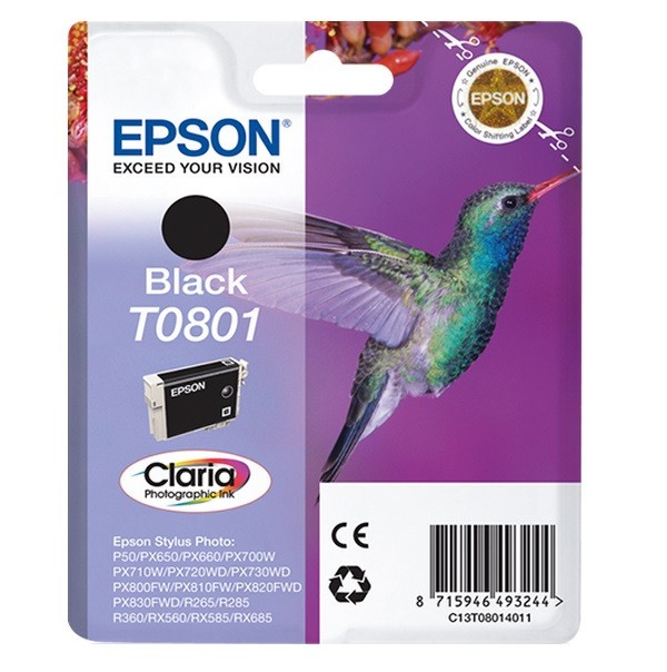 Genuine Epson Original T0801 Black Ink Cartridge RX560 RX585 RX685 PX650, PX700W